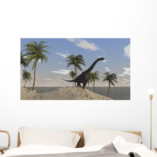 Large Brachiosaurus Roaming Tropical Wall Decal Design 2