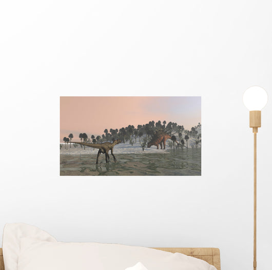 Utahraptor Hunting Kentrosaurus Shores Wall Decal
