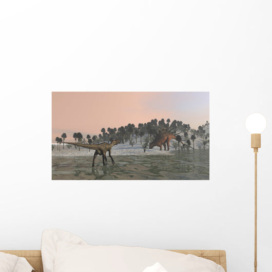 Utahraptor Hunting Kentrosaurus Shores Wall Decal