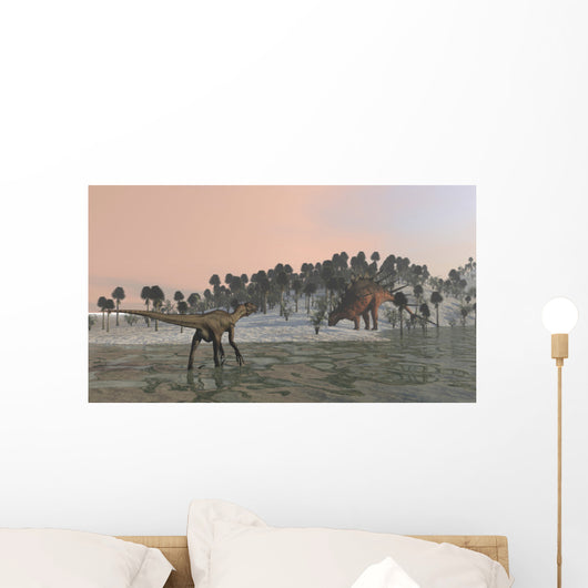 Utahraptor Hunting Kentrosaurus Shores Wall Decal