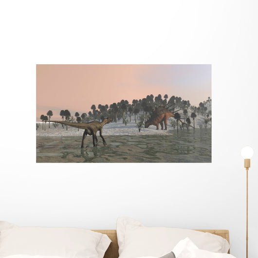 Utahraptor Hunting Kentrosaurus Shores Wall Decal