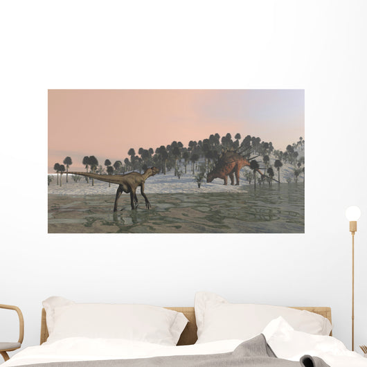 Utahraptor Hunting Kentrosaurus Shores Wall Decal