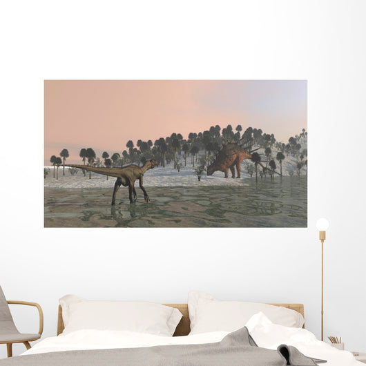 Utahraptor Hunting Kentrosaurus Shores Wall Decal