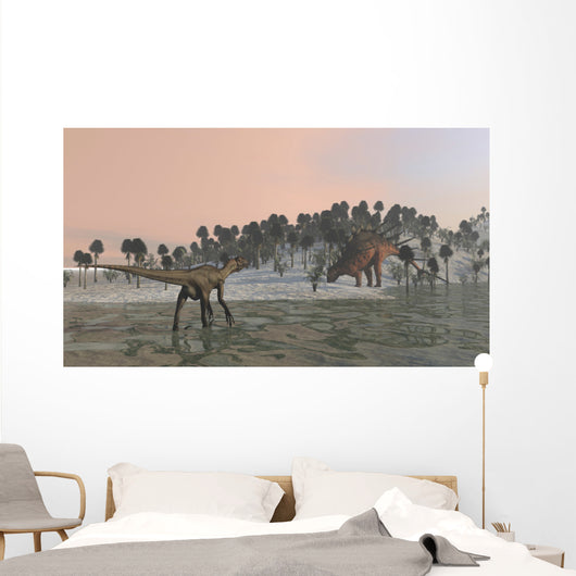 Utahraptor Hunting Kentrosaurus Shores Wall Decal