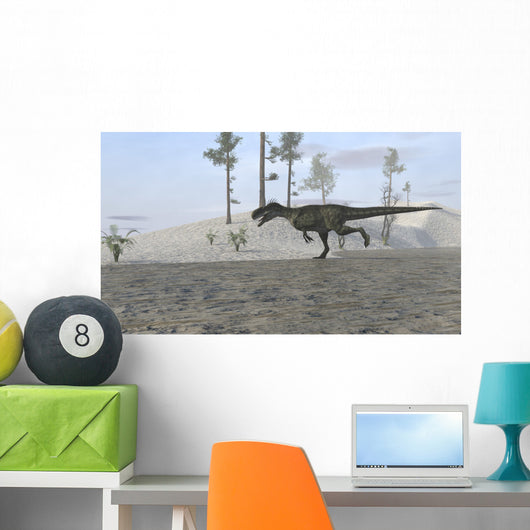 Monolophosaurus Running along Shoreline Wall Decal