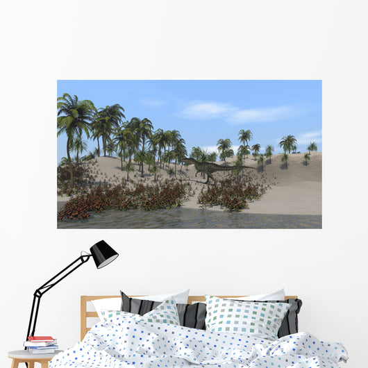 Monolophosaurus Walking Tropical Environment Wall Decal Design 1