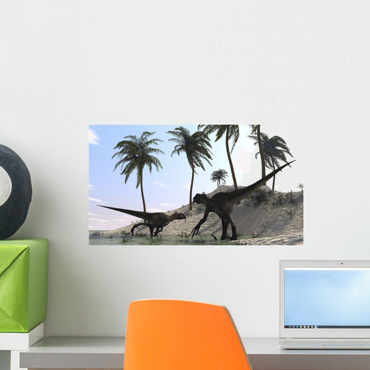 Pair Utahraptors Hunting Shores Wall Decal