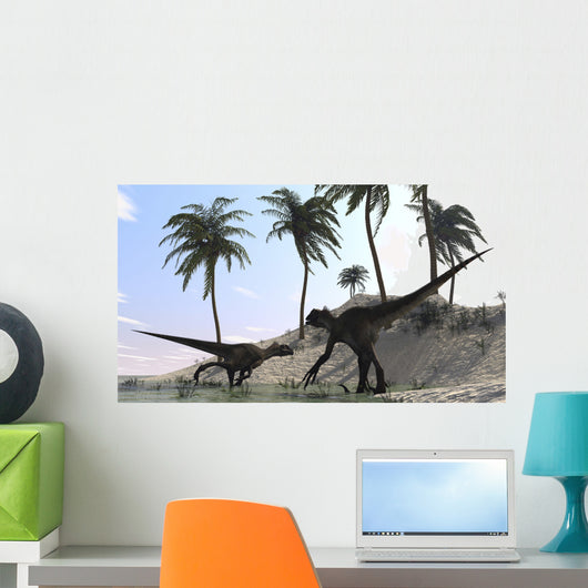 Pair Utahraptors Hunting Shores Wall Decal