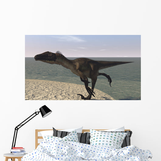 Utahraptor Running along Bay Wall Decal Design 1