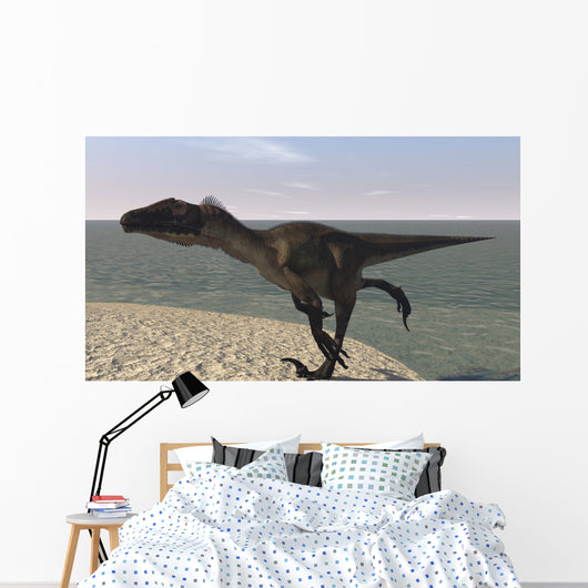 Utahraptor Running along Bay Wall Decal Design 1