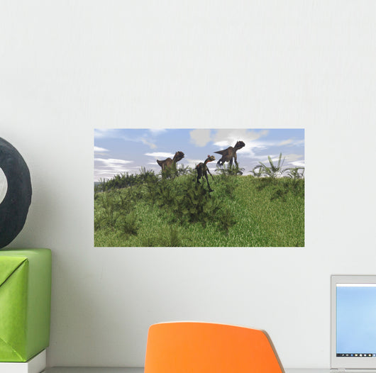 Two Utahraptors Chasing Gigantoraptor Wall Decal Design 1