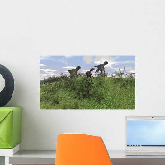 Two Utahraptors Chasing Gigantoraptor Wall Decal Design 1
