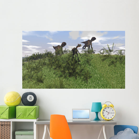 Two Utahraptors Chasing Gigantoraptor Wall Decal Design 1