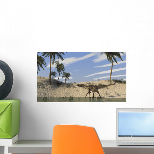Utahraptor Walking along Shoreline Wall Decal