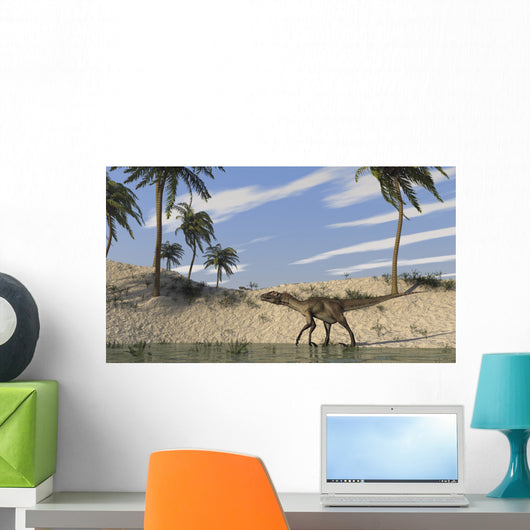 Utahraptor Walking along Shoreline Wall Decal