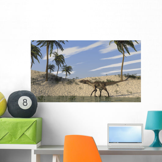 Utahraptor Walking along Shoreline Wall Decal