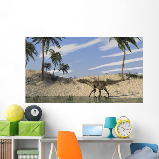 Utahraptor Walking along Shoreline Wall Decal