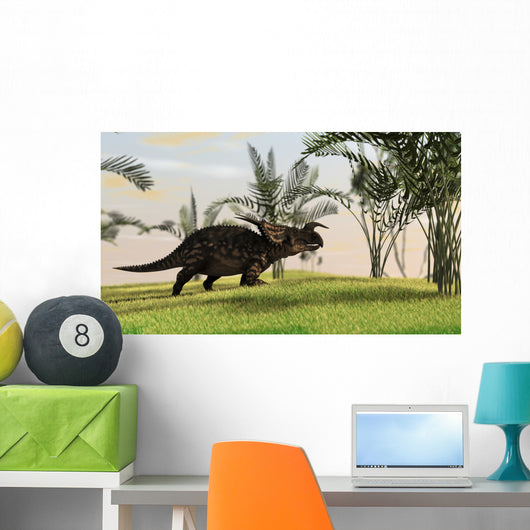 Brown Einiosaurus Walking Field Wall Decal Design 14