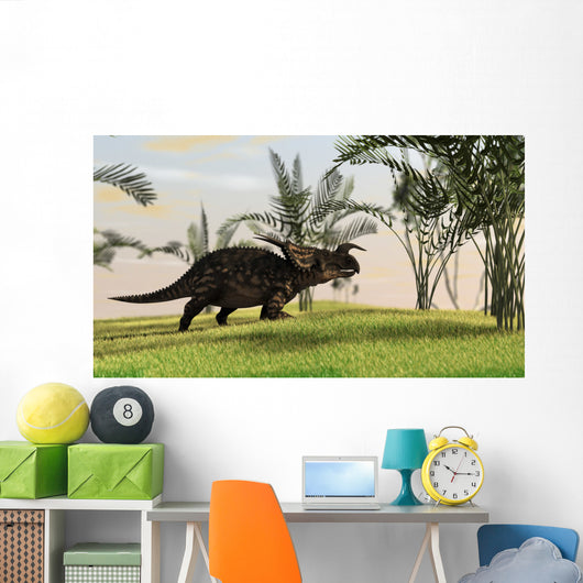 Brown Einiosaurus Walking Field Wall Decal Design 14
