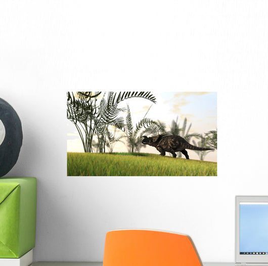 Brown Einiosaurus Walking Field Wall Decal Design 13