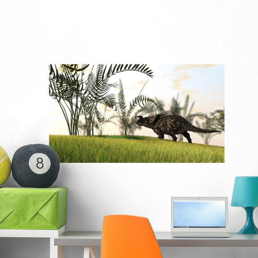 Brown Einiosaurus Walking Field Wall Decal Design 13