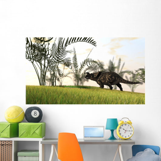Brown Einiosaurus Walking Field Wall Decal Design 13