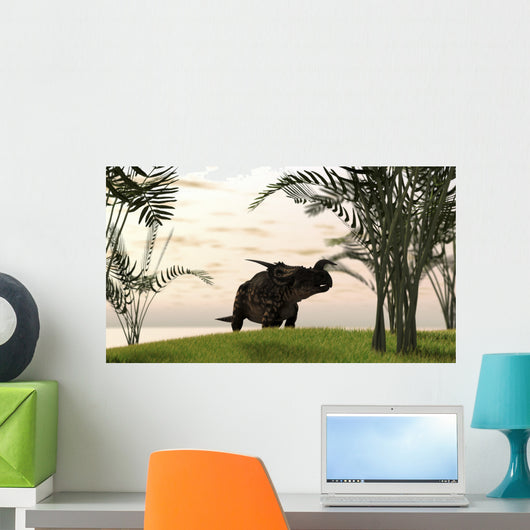 Brown Einiosaurus Walking Field Wall Decal Design 12