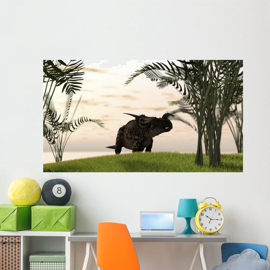 Brown Einiosaurus Walking Field Wall Decal Design 12