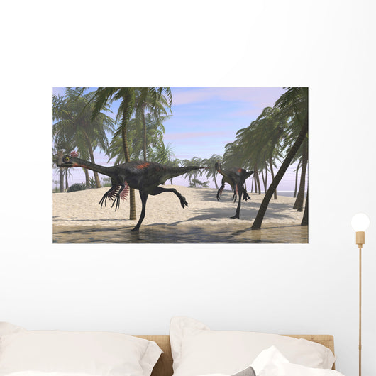 Two Gigantoraptors Running Wall Decal