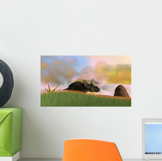 Triceratops Walking across Grassy Wall Decal Design 3