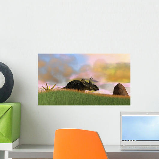 Triceratops Walking across Grassy Wall Decal Design 3
