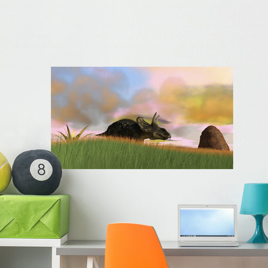 Triceratops Walking across Grassy Wall Decal Design 3