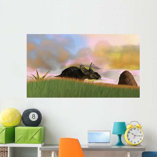 Triceratops Walking across Grassy Wall Decal Design 3