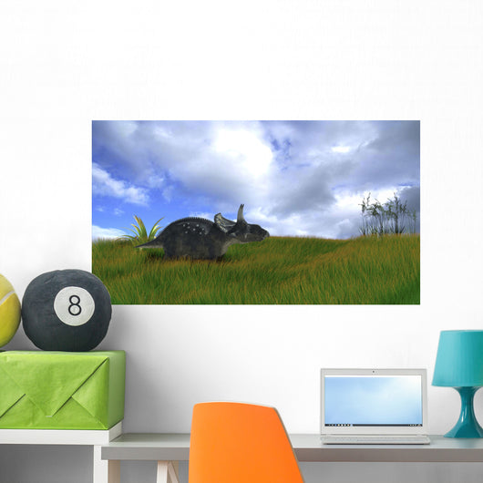 Triceratops Walking across Prehistoric Wall Decal