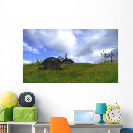 Triceratops Walking across Prehistoric Wall Decal