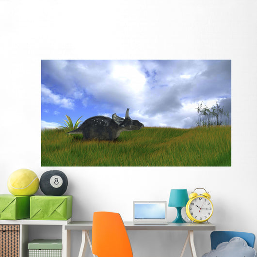 Triceratops Walking across Prehistoric Wall Decal