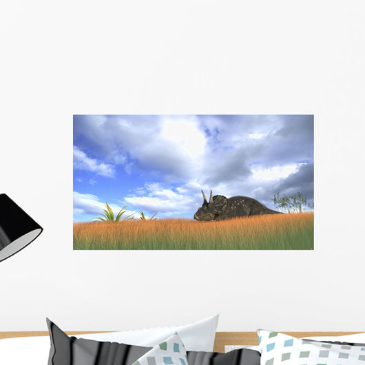 Triceratops Walking through Tall Wall Decal