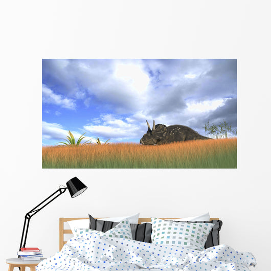 Triceratops Walking through Tall Wall Decal