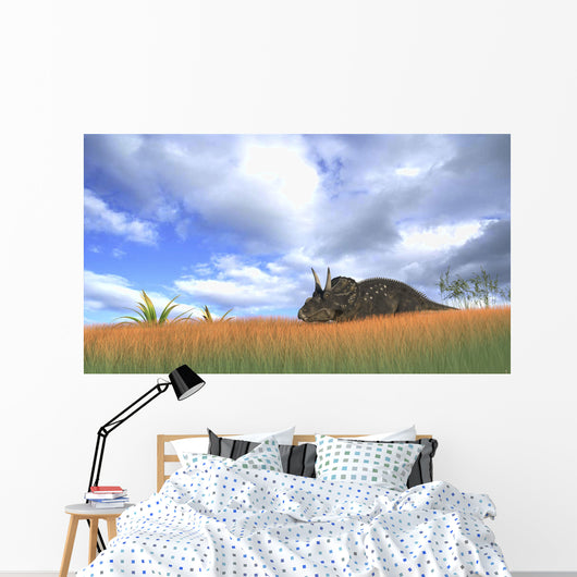 Triceratops Walking through Tall Wall Decal