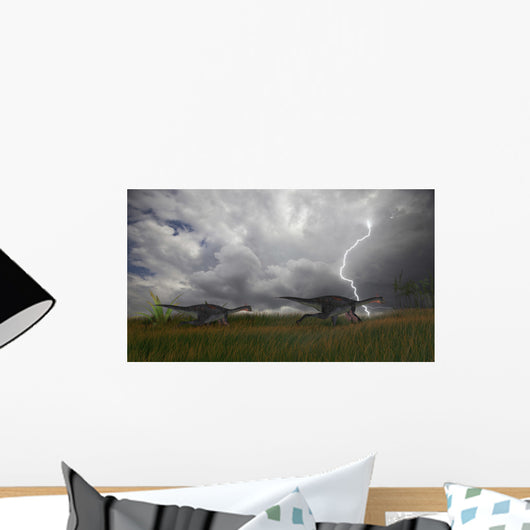 Two Gigantoraptors Running across Wall Decal Design 3