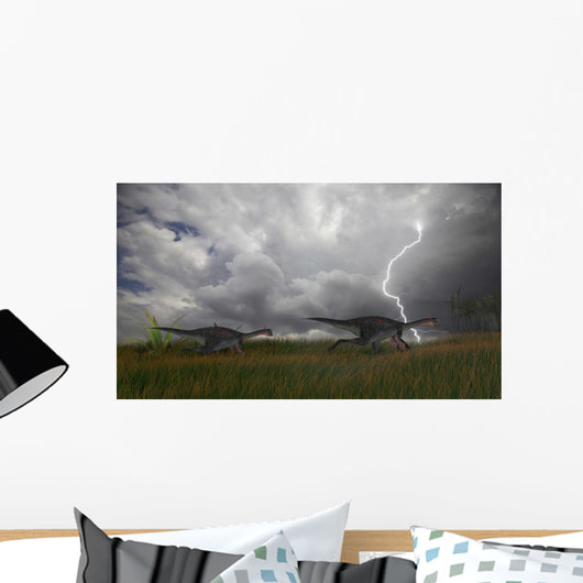 Two Gigantoraptors Running across Wall Decal Design 3