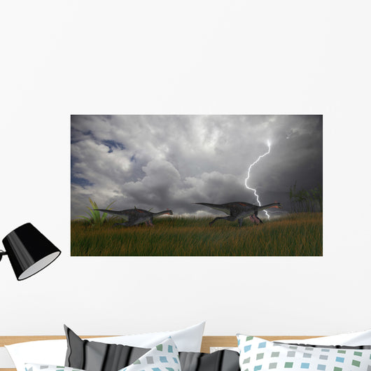 Two Gigantoraptors Running across Wall Decal Design 3