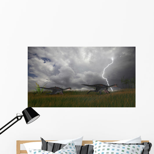 Two Gigantoraptors Running across Wall Decal Design 3