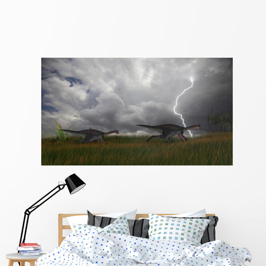 Two Gigantoraptors Running across Wall Decal Design 3