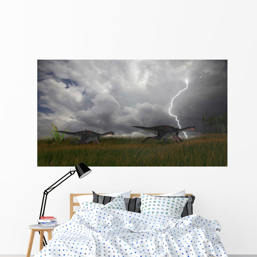 Two Gigantoraptors Running across Wall Decal Design 3