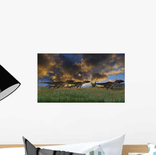 Three Utahraptors Running across Wall Decal Design 7