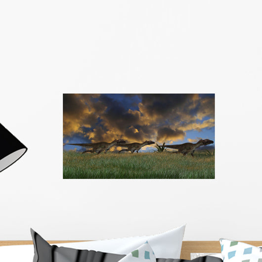 Three Utahraptors Running across Wall Decal Design 7