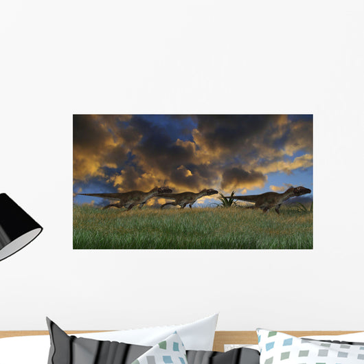Three Utahraptors Running across Wall Decal Design 7