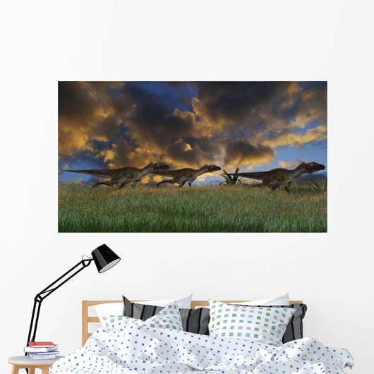 Three Utahraptors Running across Wall Decal Design 7