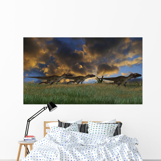 Three Utahraptors Running across Wall Decal Design 7
